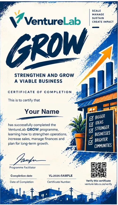 Sample GROW certificate.